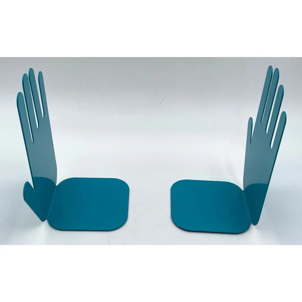 Jonathan Adler Hand Bookends Teal Blue Metal Sculptural Modern Retired Pair